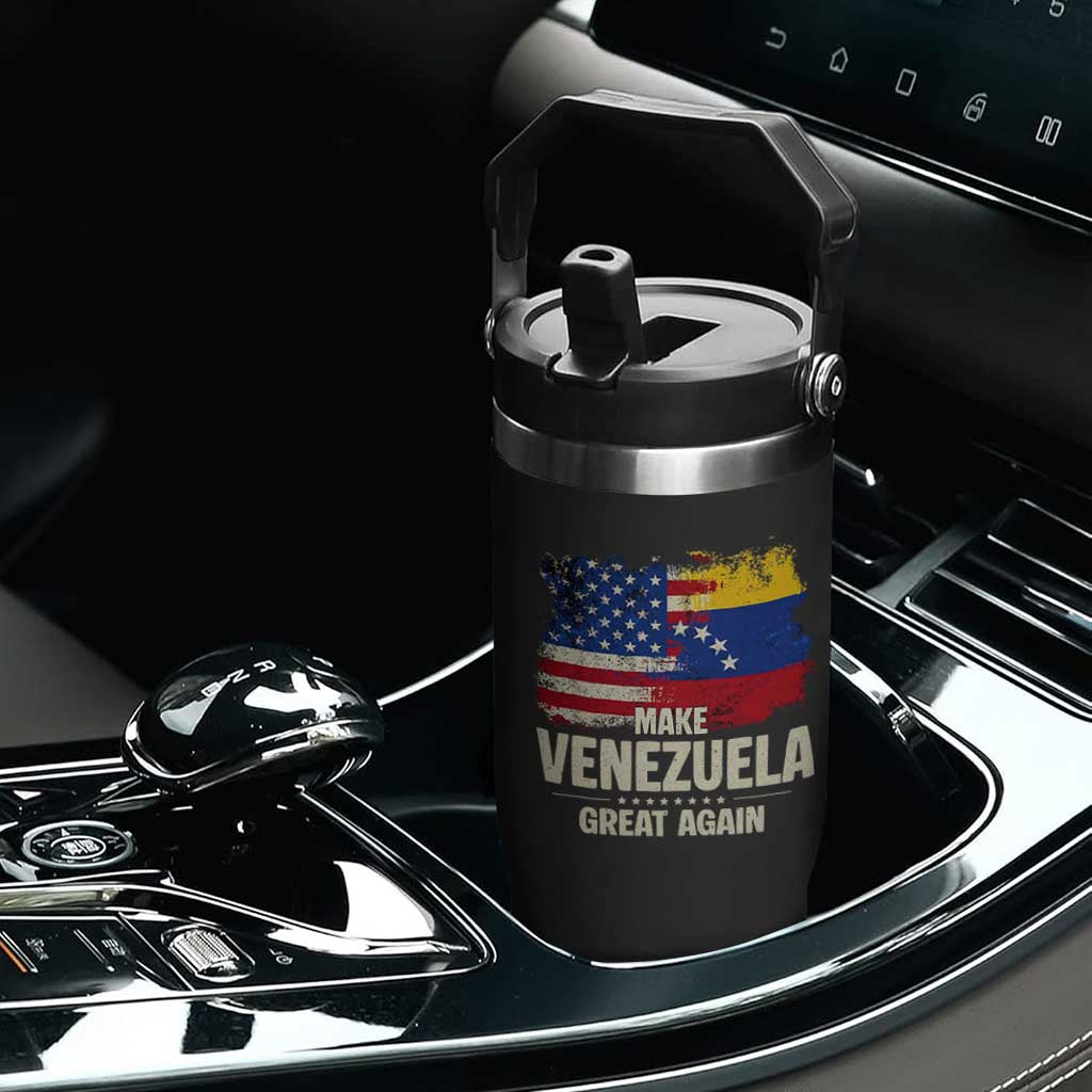 Make Venezuela Great Again Flip Straw Tumbler Distressed US and Venezuela Flag Unity TS02 Print Your Wear