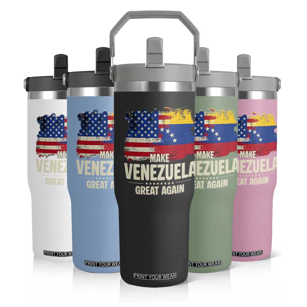 Make Venezuela Great Again Flip Straw Tumbler Distressed US and Venezuela Flag Unity TS02 Print Your Wear