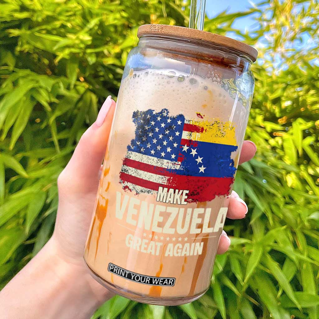 Make Venezuela Great Again Glass Can Distressed US and Venezuela Flag Unity TS02 Black Print Your Wear