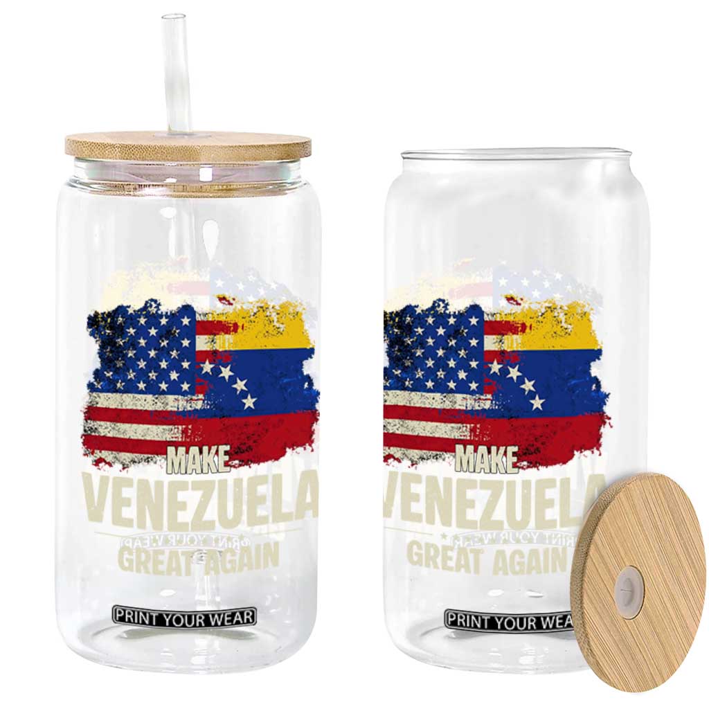 Make Venezuela Great Again Glass Can Distressed US and Venezuela Flag Unity TS02 Print Your Wear