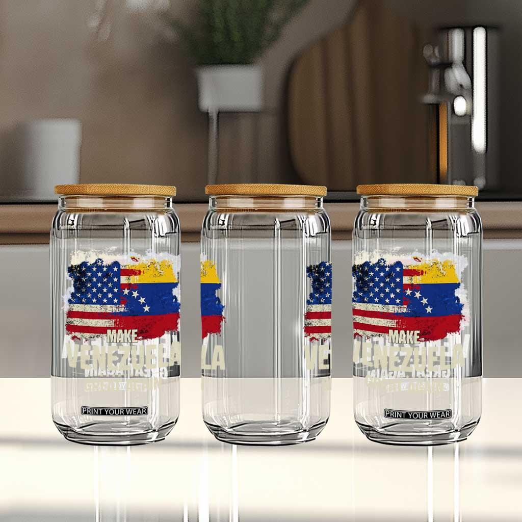Make Venezuela Great Again Glass Can Distressed US and Venezuela Flag Unity TS02 Print Your Wear