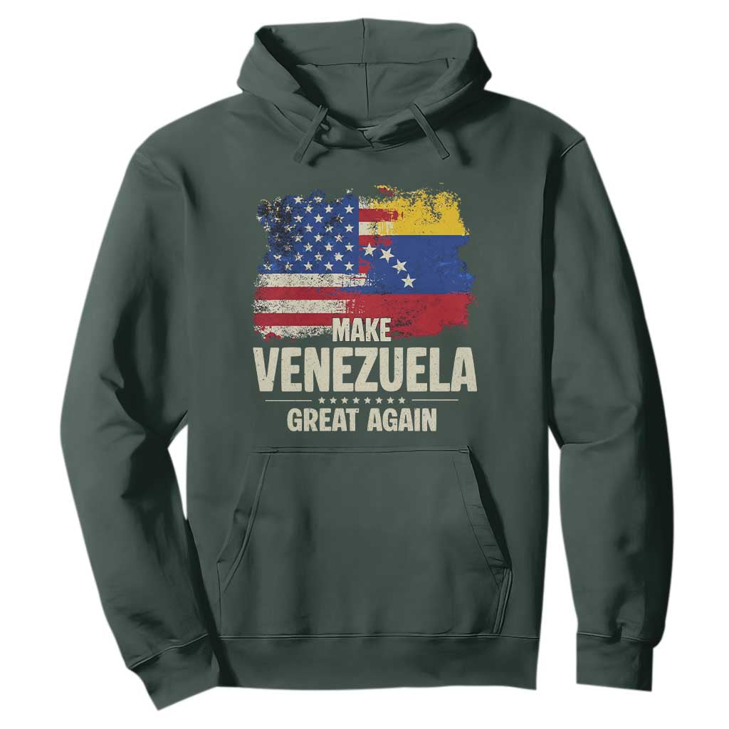 Make Venezuela Great Again Hoodie Distressed US and Venezuela Flag Unity TS02 Dark Forest Green Print Your Wear