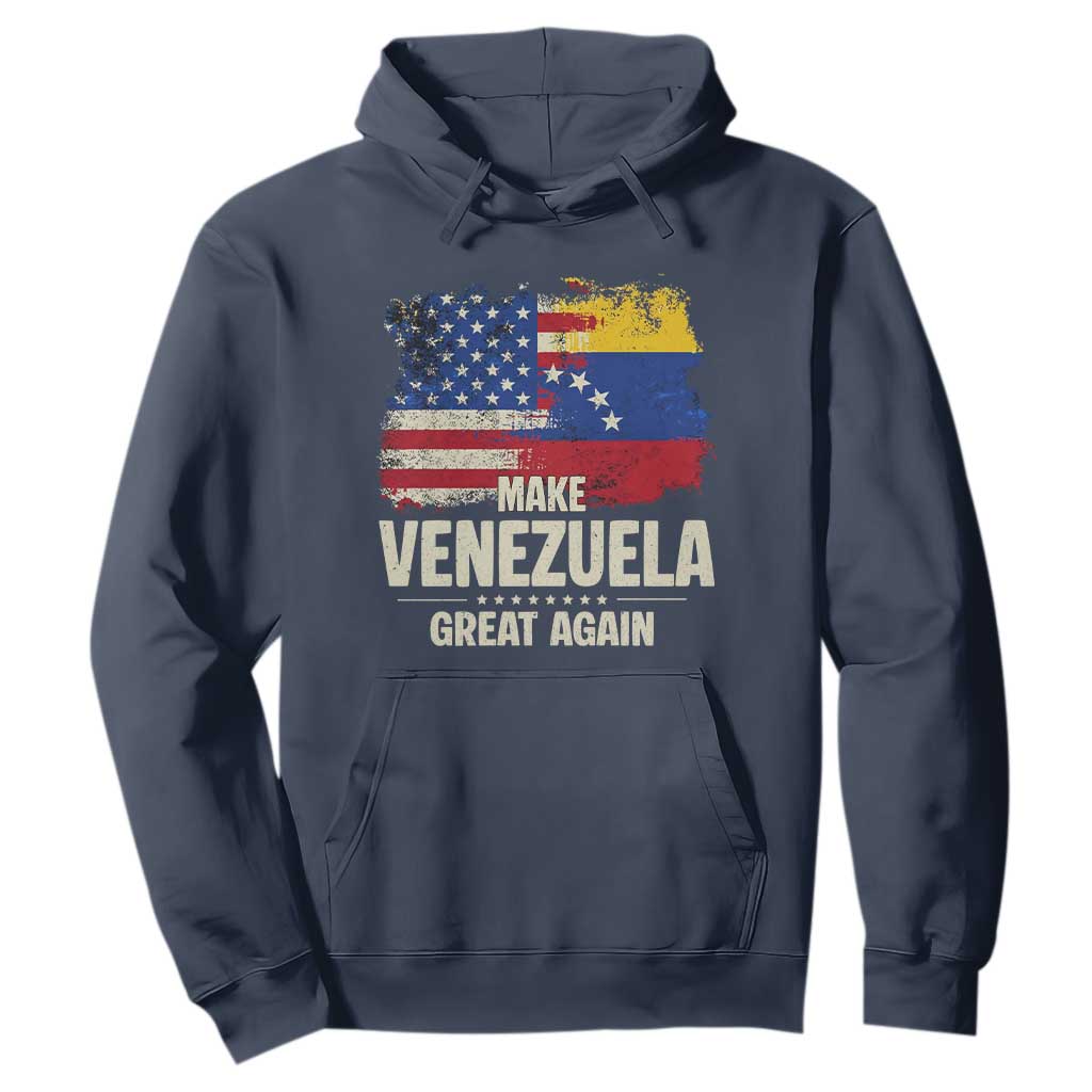 Make Venezuela Great Again Hoodie Distressed US and Venezuela Flag Unity TS02 Navy Print Your Wear