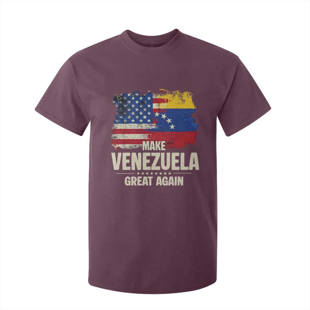 Make Venezuela Great Again T Shirt For Kid Distressed US and Venezuela Flag Unity TS02 Maroon Print Your Wear