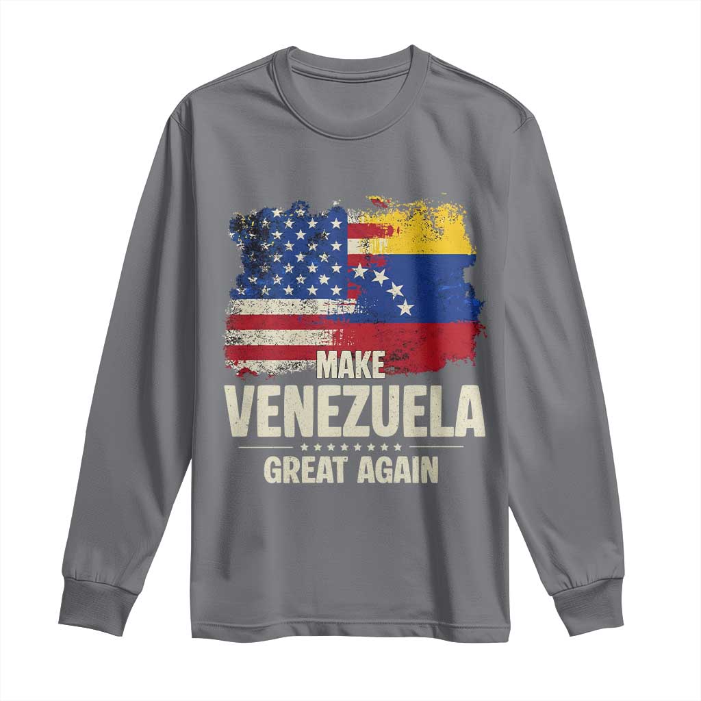 Make Venezuela Great Again Long Sleeve Shirt Distressed US and Venezuela Flag Unity TS02 Charcoal Print Your Wear