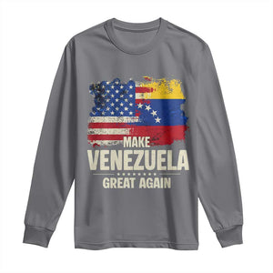 Make Venezuela Great Again Long Sleeve Shirt Distressed US and Venezuela Flag Unity TS02 Charcoal Print Your Wear