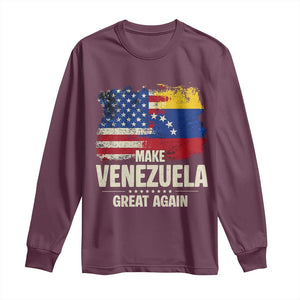 Make Venezuela Great Again Long Sleeve Shirt Distressed US and Venezuela Flag Unity TS02 Maroon Print Your Wear