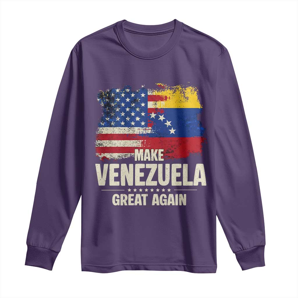Make Venezuela Great Again Long Sleeve Shirt Distressed US and Venezuela Flag Unity TS02 Purple Print Your Wear