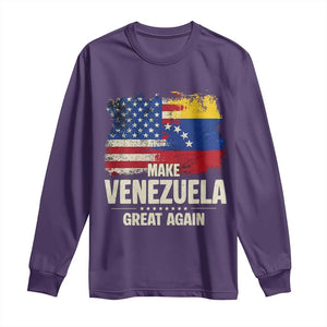 Make Venezuela Great Again Long Sleeve Shirt Distressed US and Venezuela Flag Unity TS02 Purple Print Your Wear