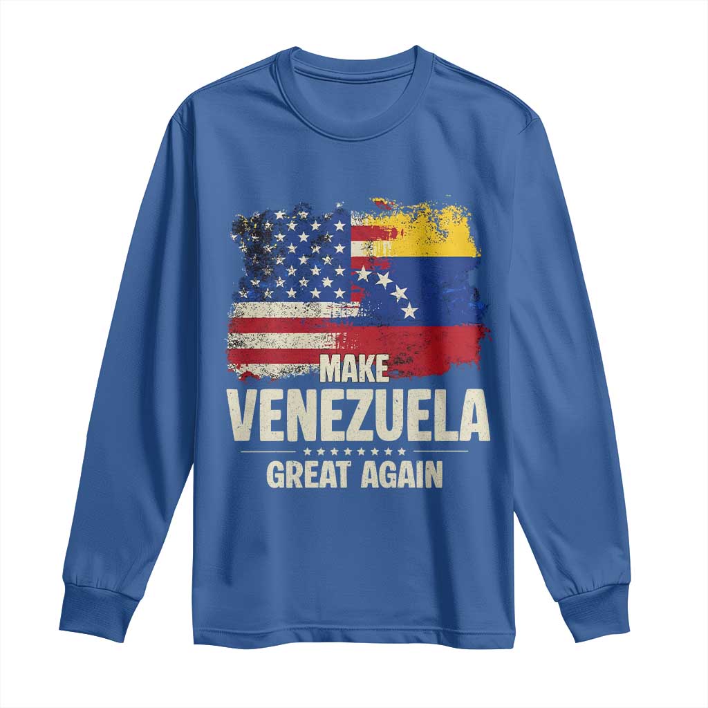Make Venezuela Great Again Long Sleeve Shirt Distressed US and Venezuela Flag Unity TS02 Royal Blue Print Your Wear