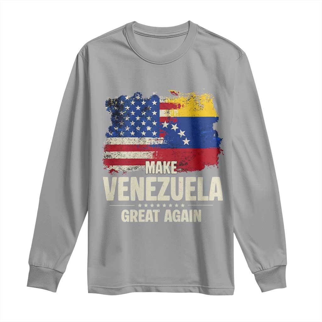 Make Venezuela Great Again Long Sleeve Shirt Distressed US and Venezuela Flag Unity TS02 Sport Gray Print Your Wear