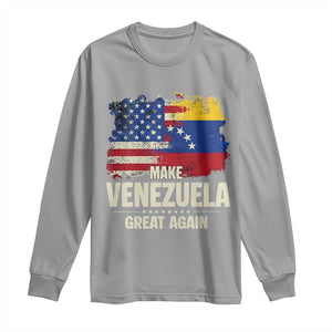 Make Venezuela Great Again Long Sleeve Shirt Distressed US and Venezuela Flag Unity TS02 Sport Gray Print Your Wear
