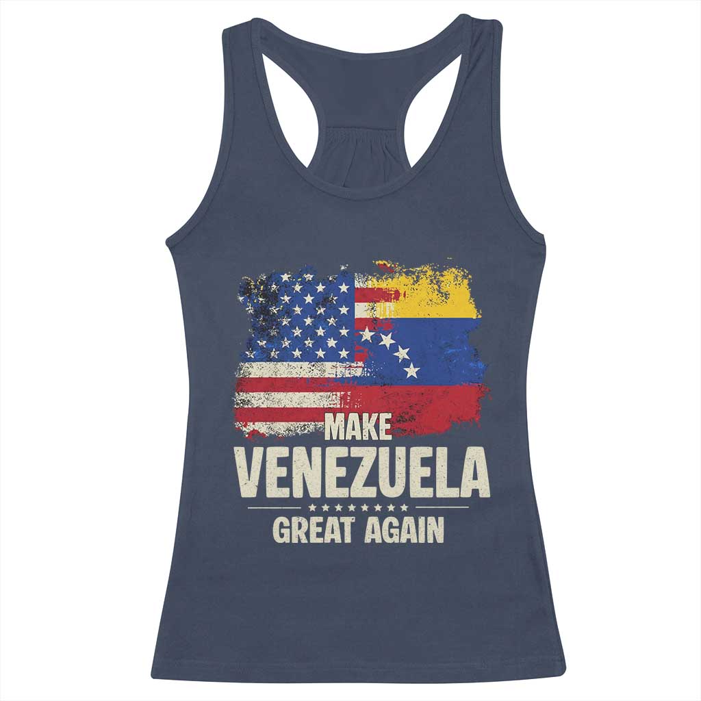Make Venezuela Great Again Racerback Tank Top Distressed US and Venezuela Flag Unity TS02 Navy Print Your Wear