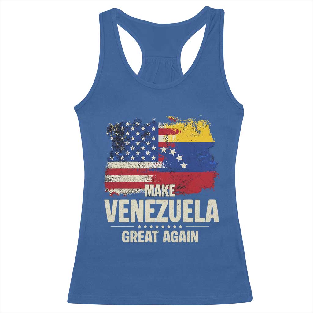 Make Venezuela Great Again Racerback Tank Top Distressed US and Venezuela Flag Unity TS02 Royal Blue Print Your Wear