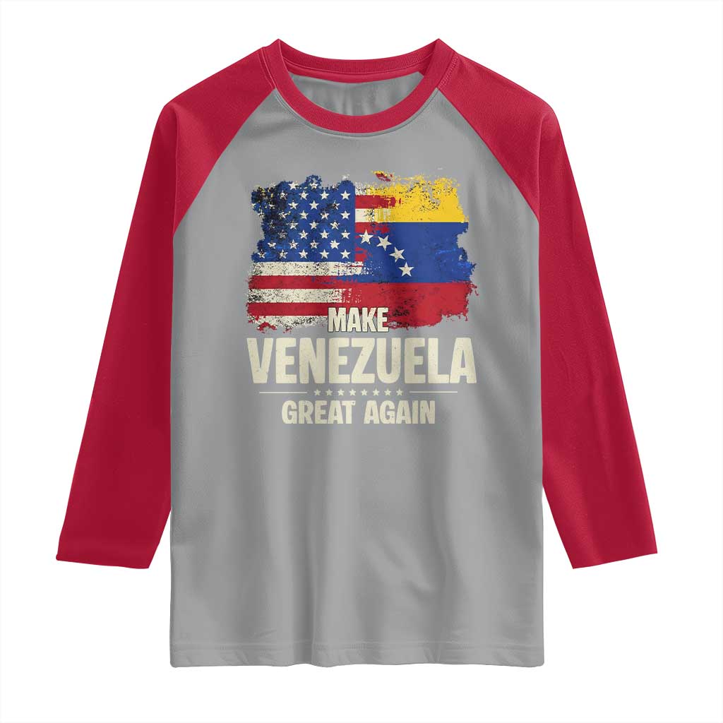 Make Venezuela Great Again Raglan Shirt Distressed US and Venezuela Flag Unity TS02 Sport Gray Red Print Your Wear