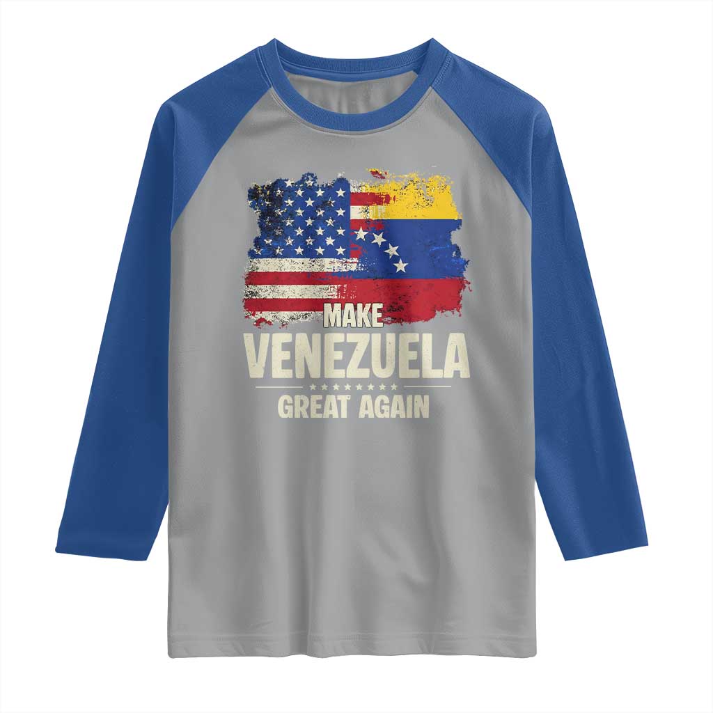 Make Venezuela Great Again Raglan Shirt Distressed US and Venezuela Flag Unity TS02 Sport Gray Royal Print Your Wear