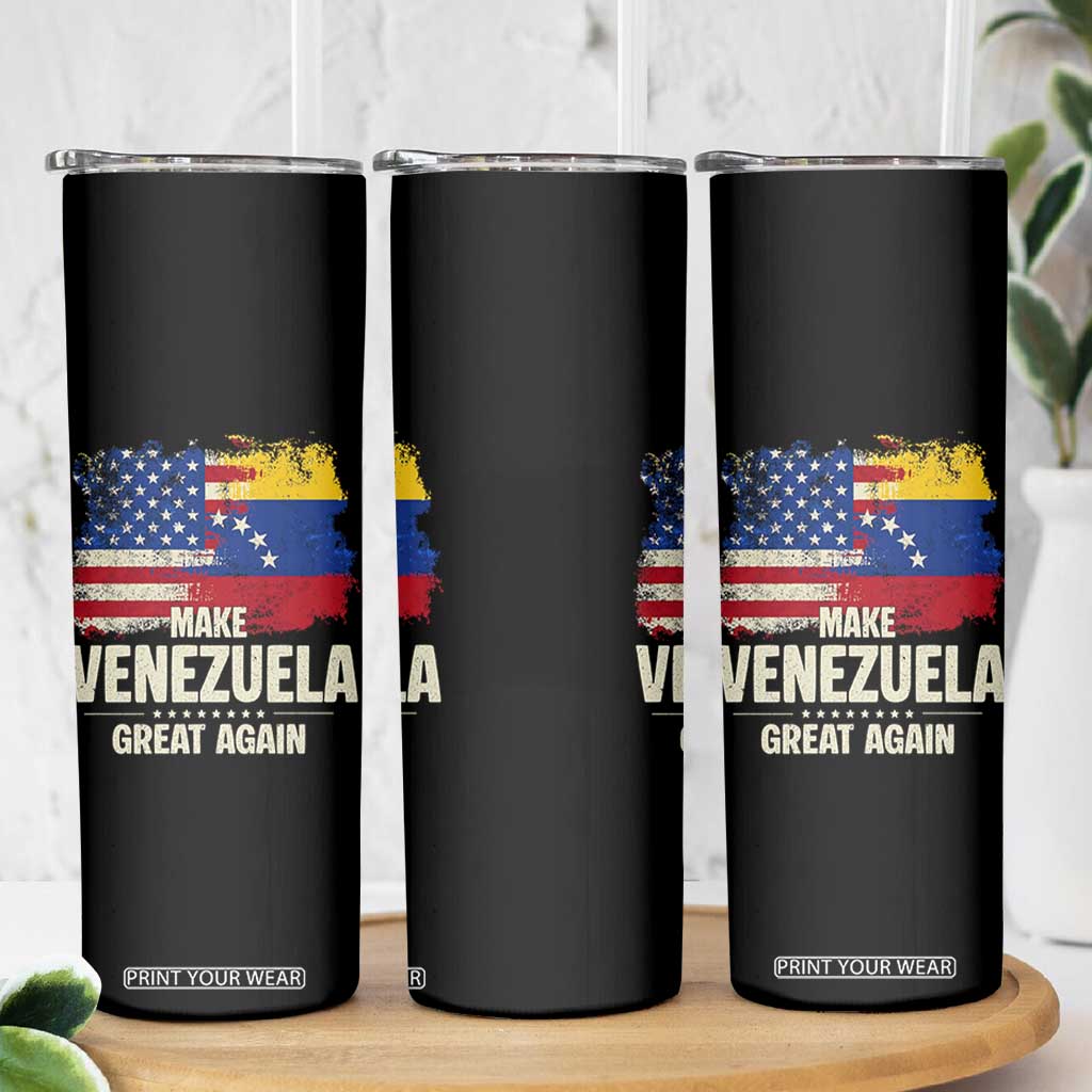 Make Venezuela Great Again Skinny Tumbler Distressed US and Venezuela Flag Unity TS02 Print Your Wear