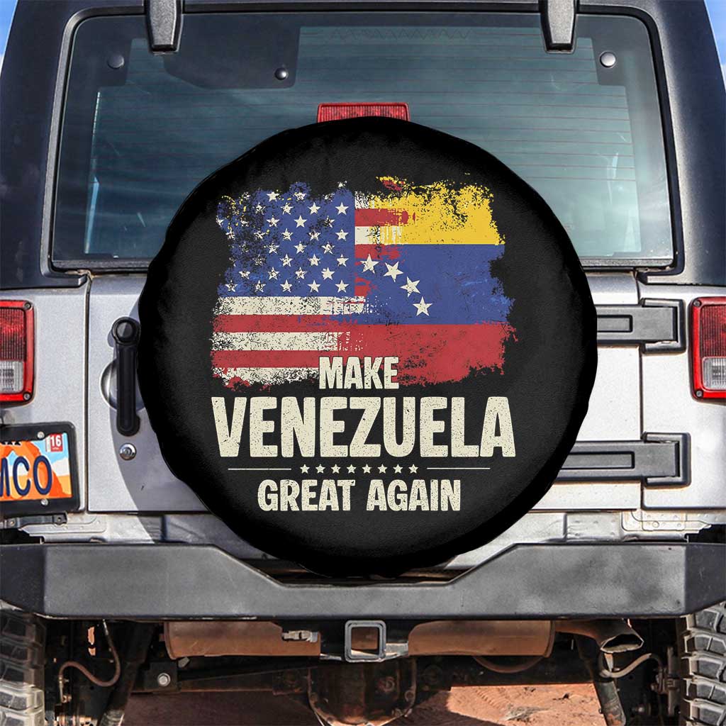 Make Venezuela Great Again Spare Tire Cover Distressed US and Venezuela Flag Unity TS02 No hole Black Print Your Wear