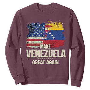 Make Venezuela Great Again Sweatshirt Distressed US and Venezuela Flag Unity TS02 Maroon Print Your Wear