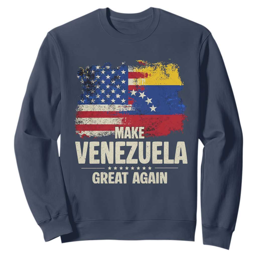 Make Venezuela Great Again Sweatshirt Distressed US and Venezuela Flag Unity TS02 Navy Print Your Wear