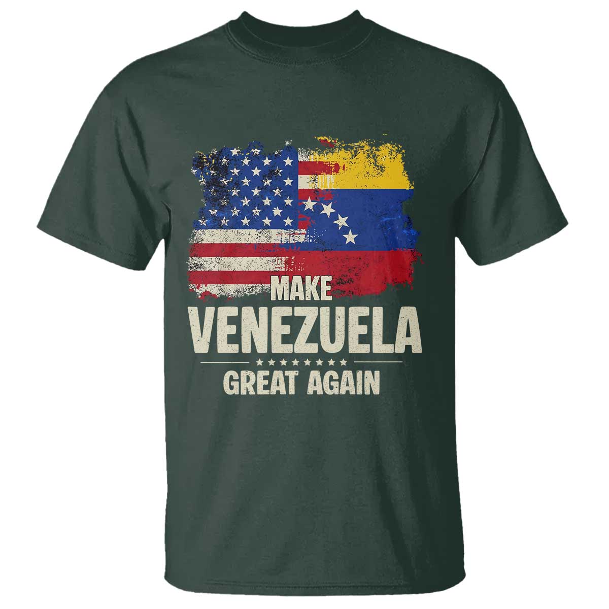 Make Venezuela Great Again T Shirt Distressed US and Venezuela Flag Unity TS02 Dark Forest Green Print Your Wear