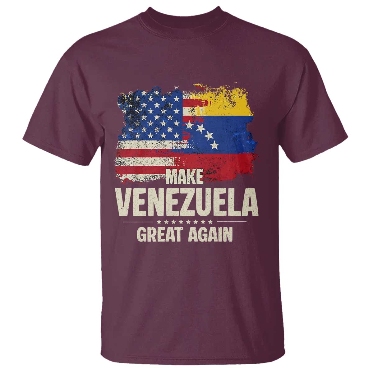 Make Venezuela Great Again T Shirt Distressed US and Venezuela Flag Unity TS02 Maroon Print Your Wear