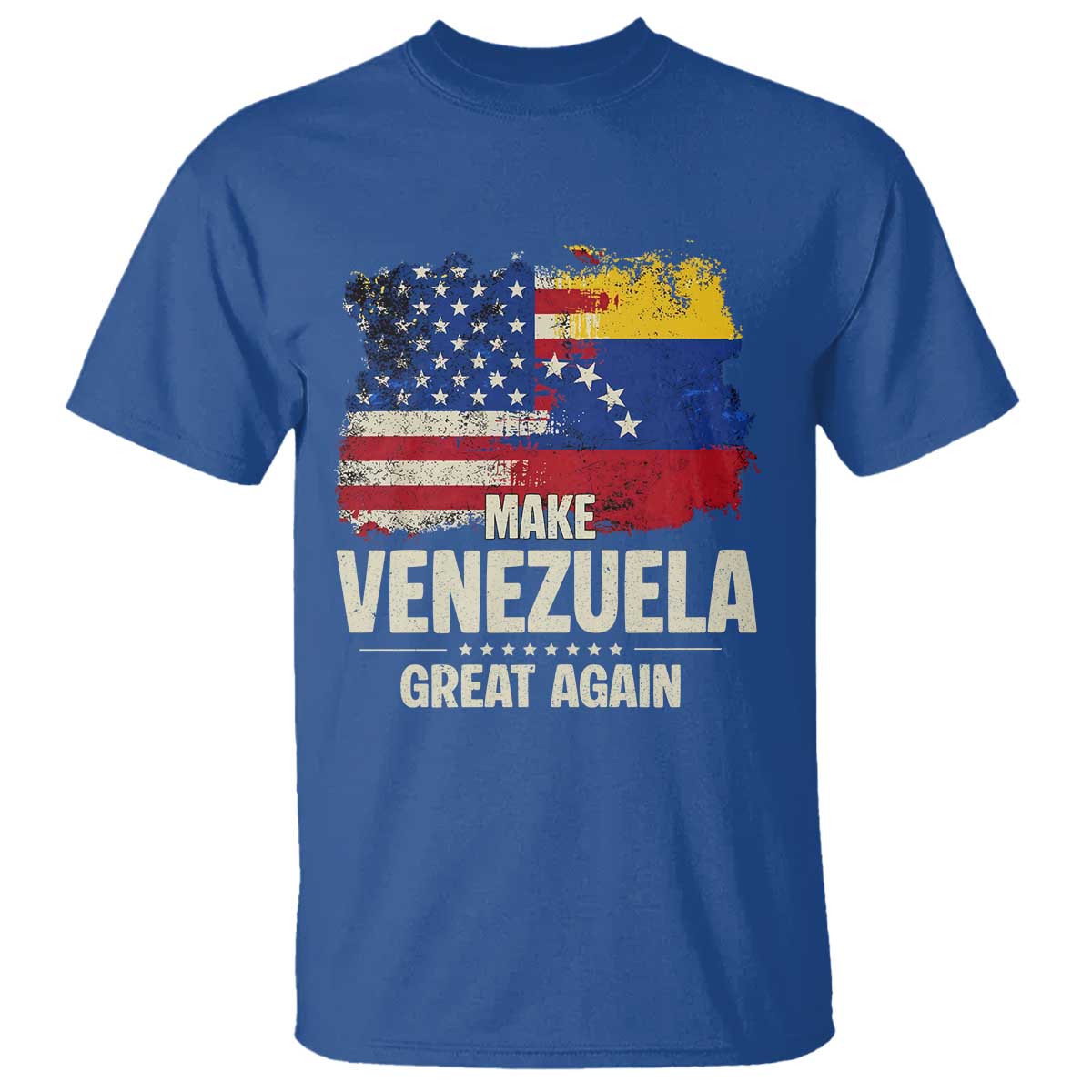 Make Venezuela Great Again T Shirt Distressed US and Venezuela Flag Unity TS02 Royal Blue Print Your Wear