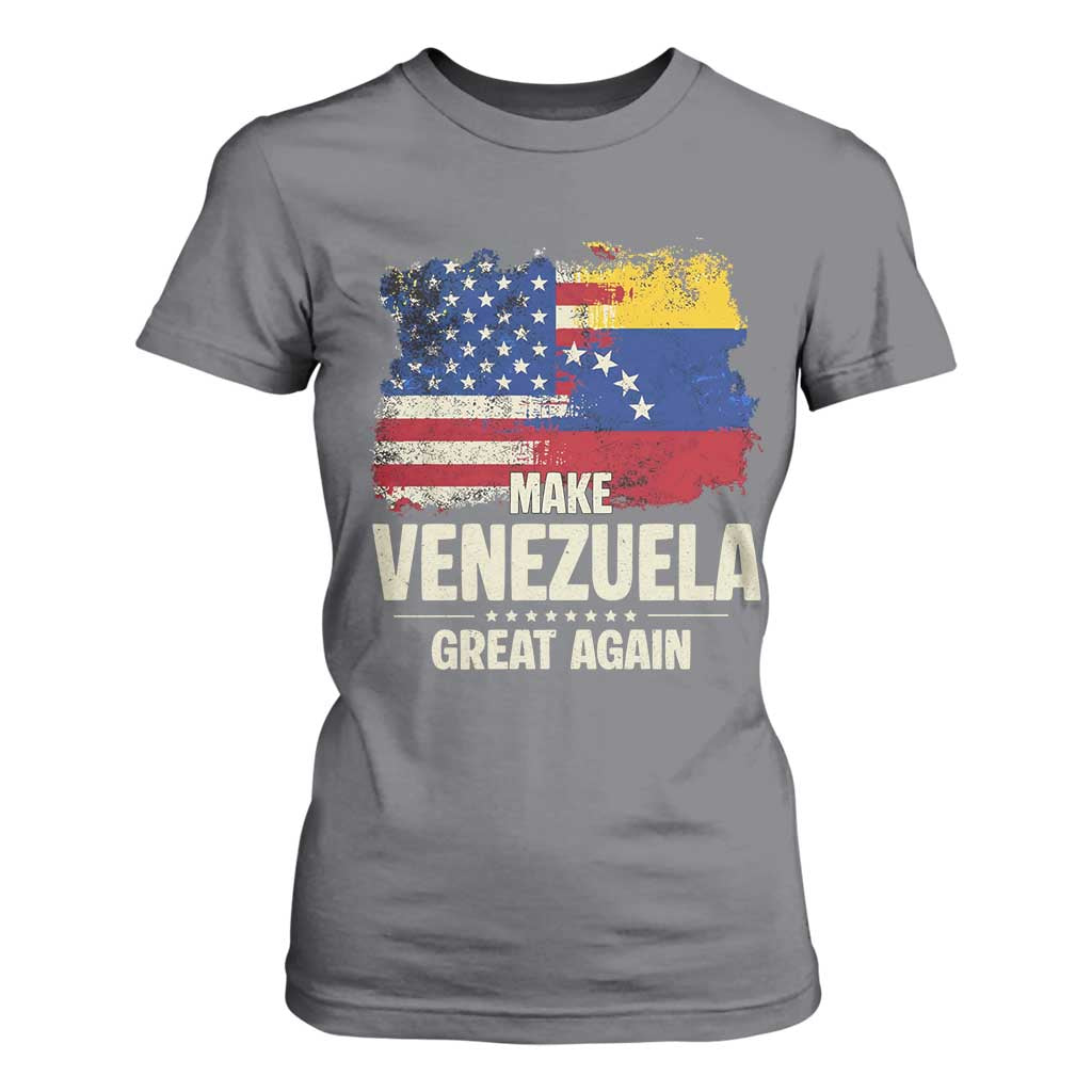 Make Venezuela Great Again T Shirt For Women Distressed US and Venezuela Flag Unity TS02 Charcoal Print Your Wear
