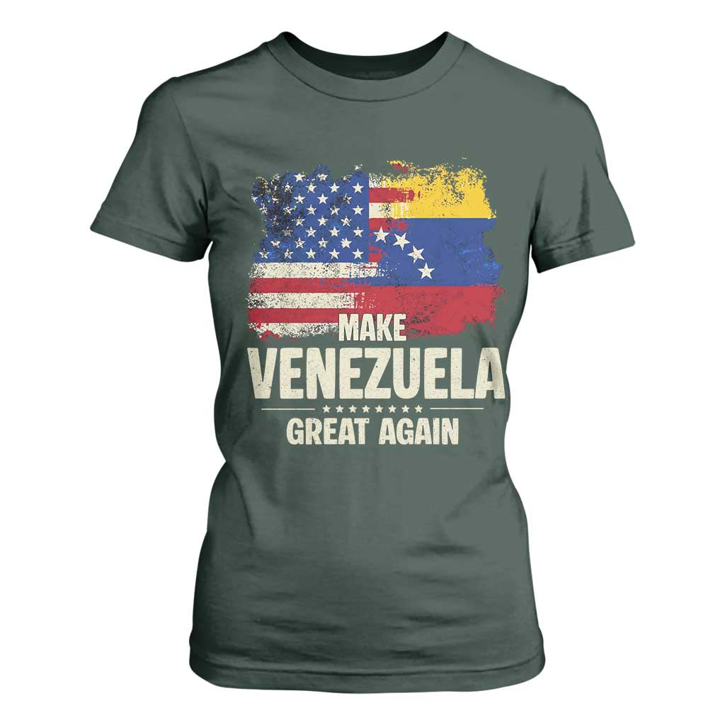 Make Venezuela Great Again T Shirt For Women Distressed US and Venezuela Flag Unity TS02 Dark Forest Green Print Your Wear