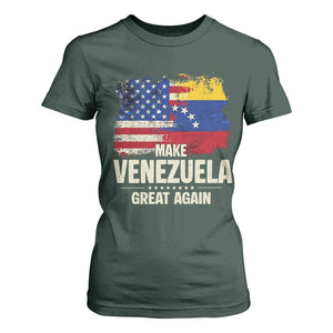 Make Venezuela Great Again T Shirt For Women Distressed US and Venezuela Flag Unity TS02 Dark Forest Green Print Your Wear