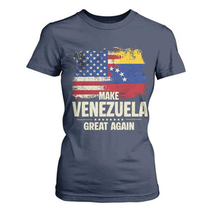 Make Venezuela Great Again T Shirt For Women Distressed US and Venezuela Flag Unity TS02 Navy Print Your Wear