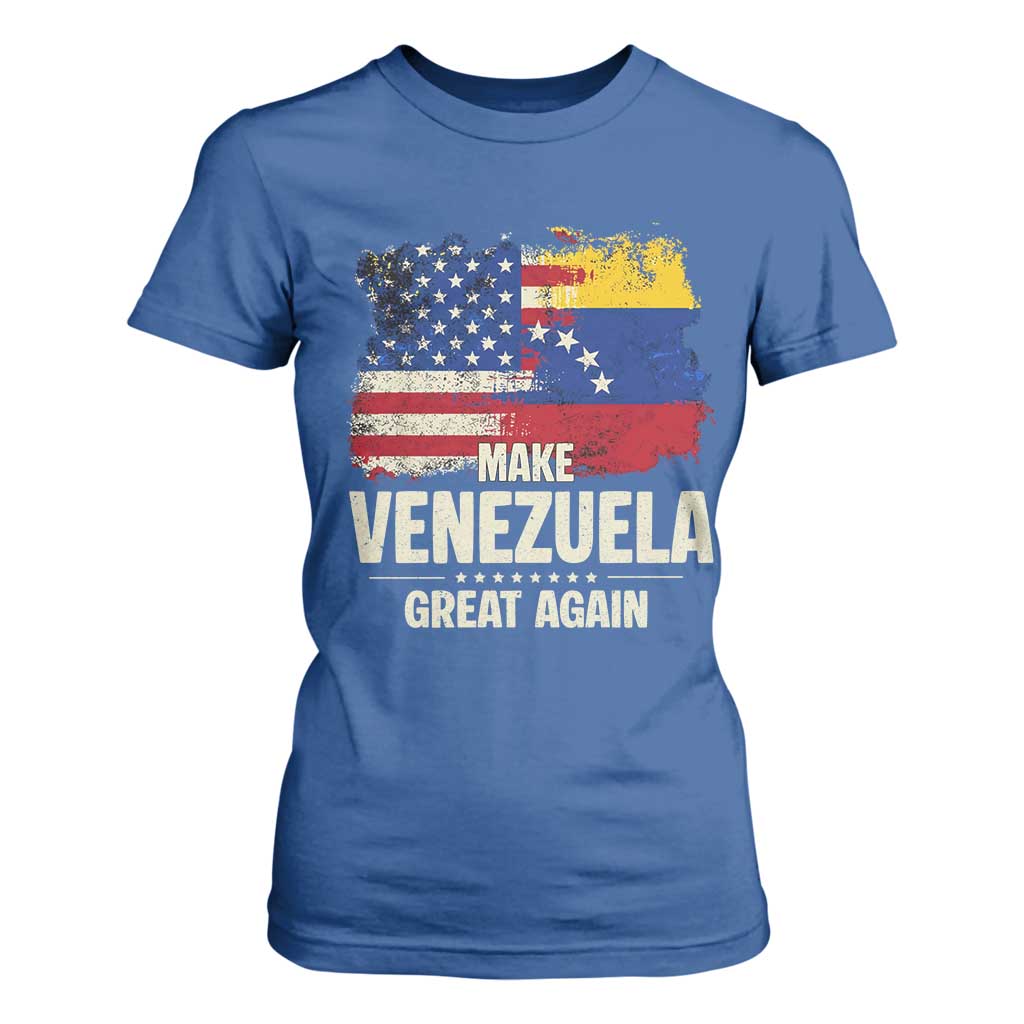 Make Venezuela Great Again T Shirt For Women Distressed US and Venezuela Flag Unity TS02 Royal Blue Print Your Wear