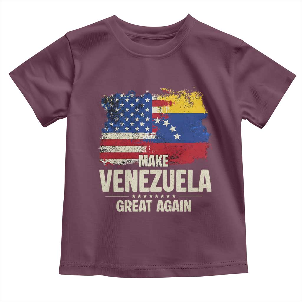 Make Venezuela Great Again Toddler T Shirt Distressed US and Venezuela Flag Unity TS02 Maroon Print Your Wear