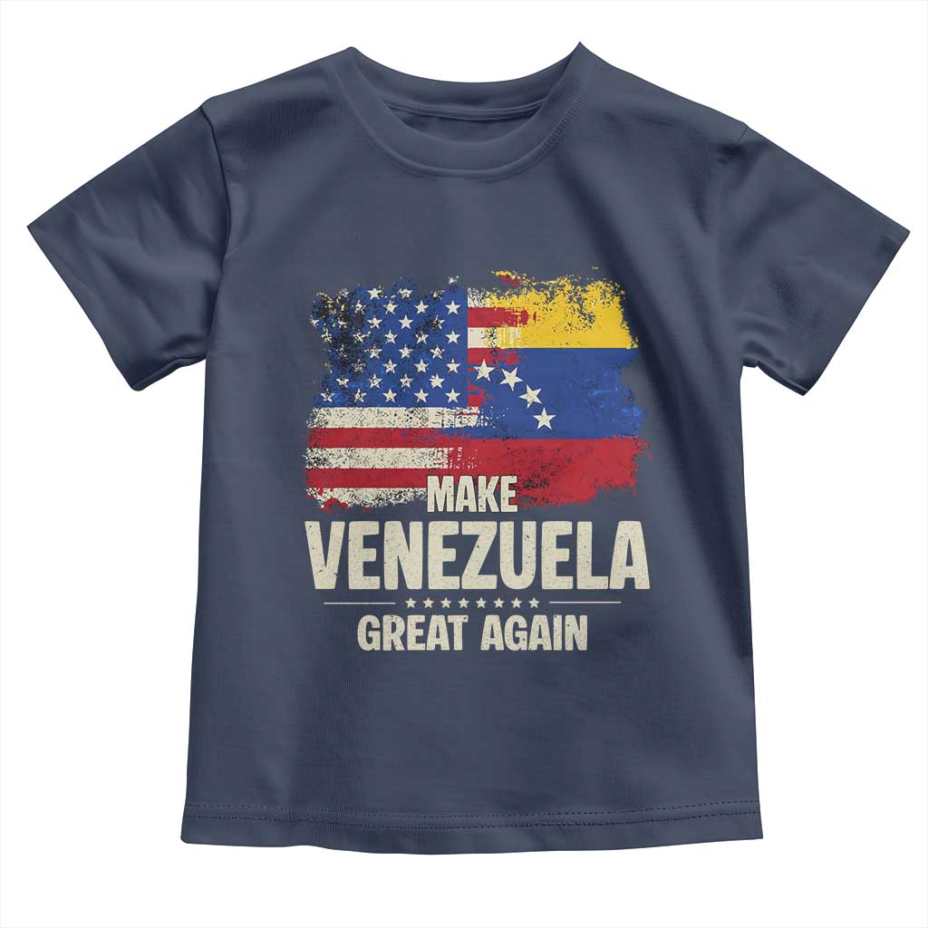 Make Venezuela Great Again Toddler T Shirt Distressed US and Venezuela Flag Unity TS02 Navy Print Your Wear