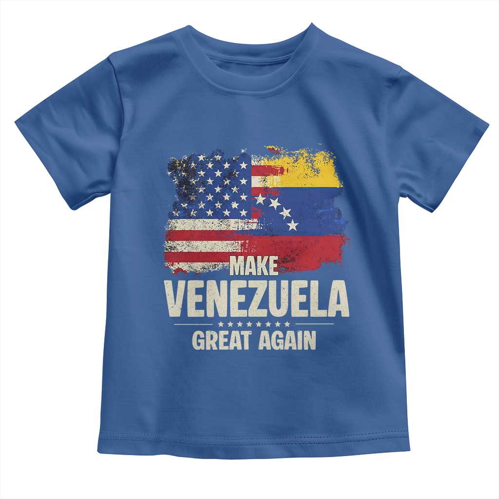 Make Venezuela Great Again Toddler T Shirt Distressed US and Venezuela Flag Unity TS02 Royal Blue Print Your Wear