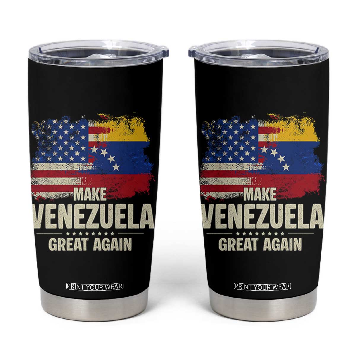 Make Venezuela Great Again Tumbler Cup Distressed US and Venezuela Flag Unity TS02 Black Print Your Wear