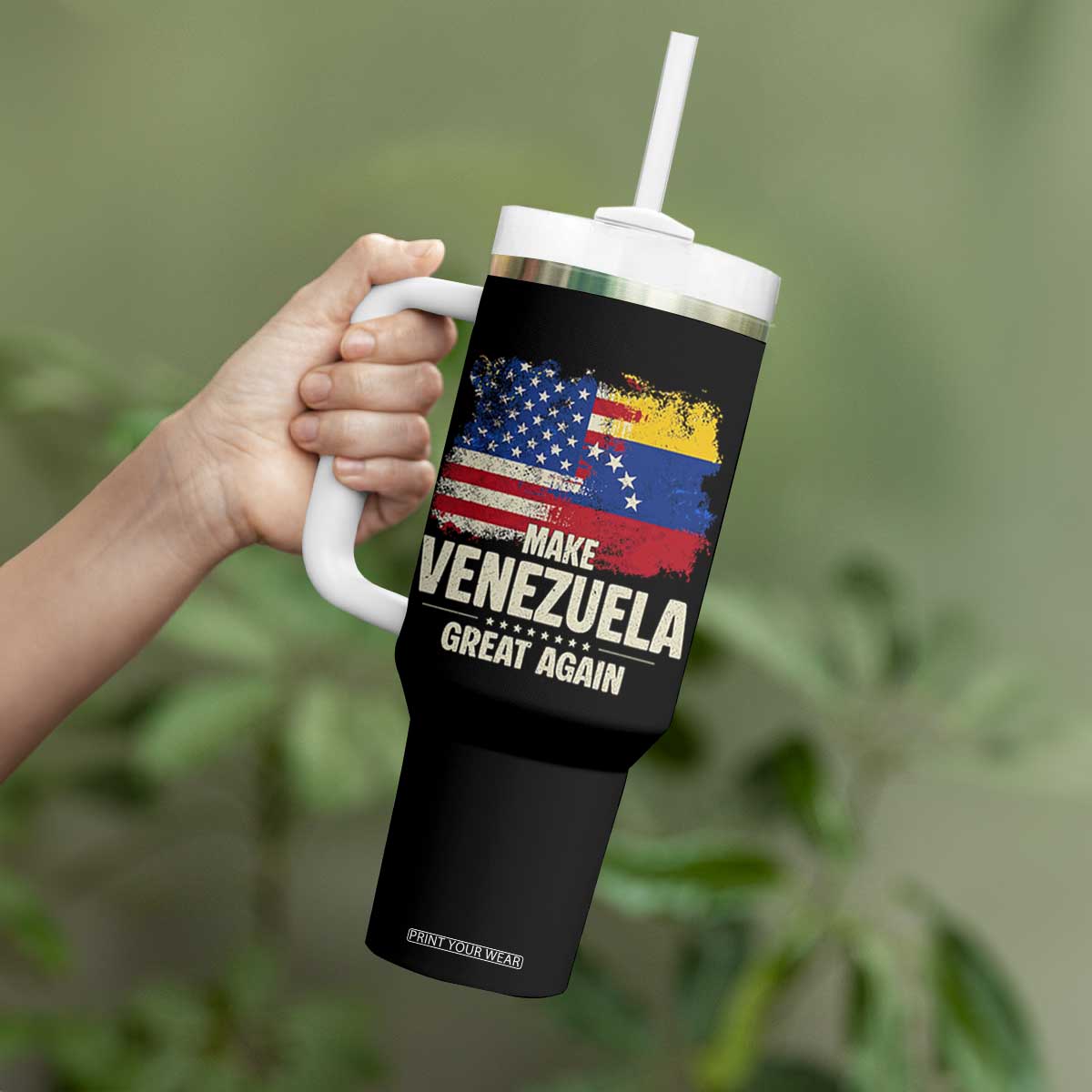 Make Venezuela Great Again Tumbler With Handle Distressed US and Venezuela Flag Unity TS02 Print Your Wear