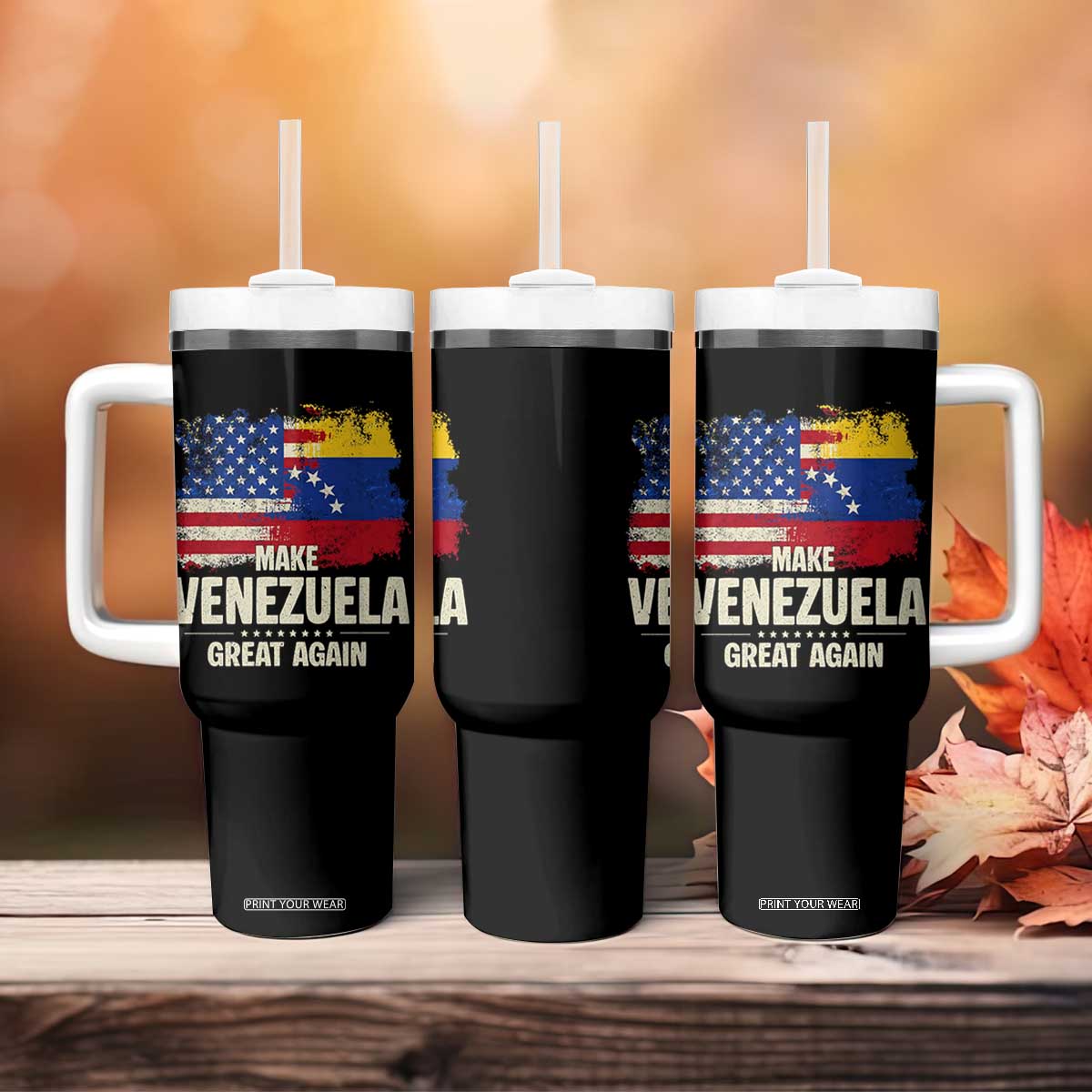 Make Venezuela Great Again Tumbler With Handle Distressed US and Venezuela Flag Unity TS02 Print Your Wear
