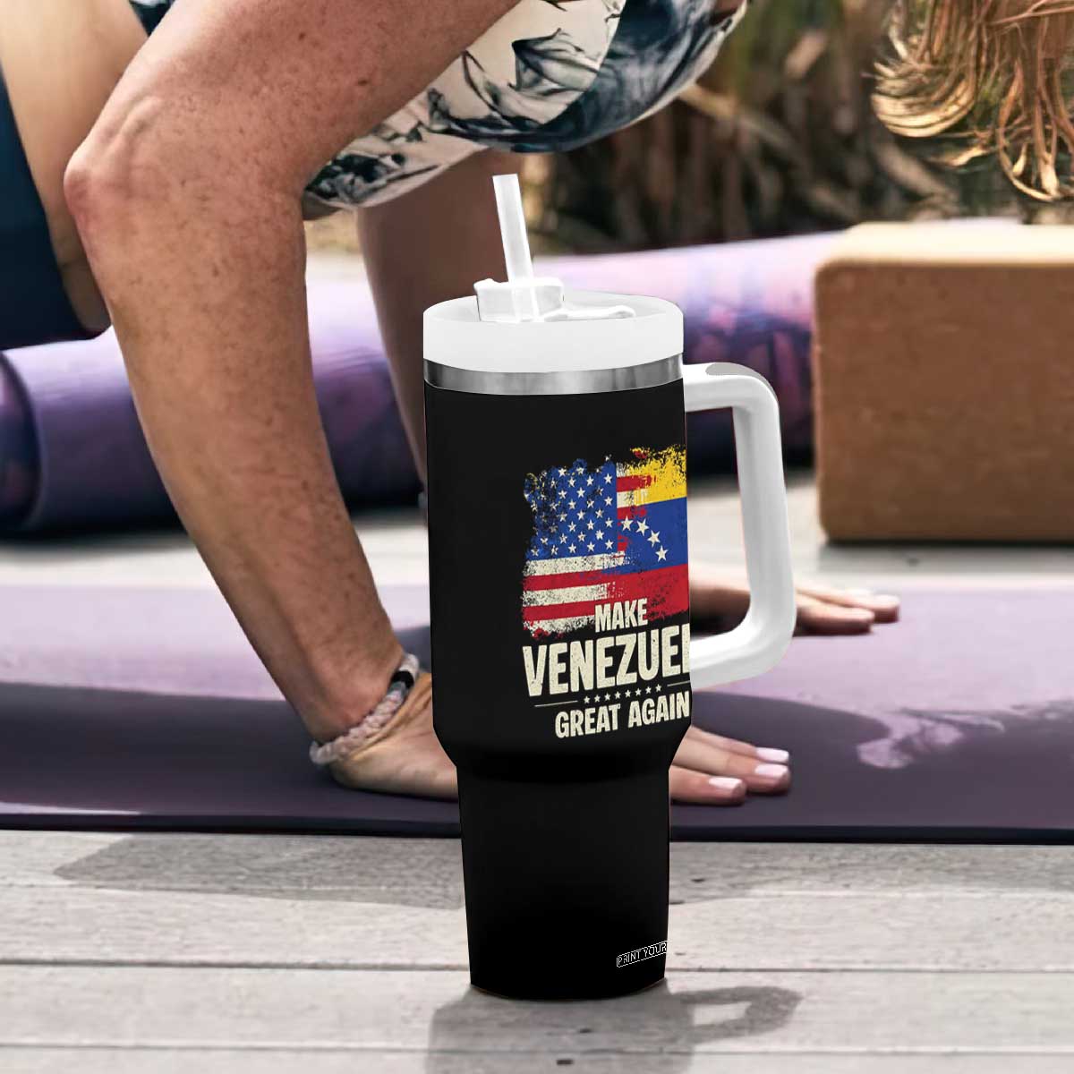 Make Venezuela Great Again Tumbler With Handle Distressed US and Venezuela Flag Unity TS02 Print Your Wear