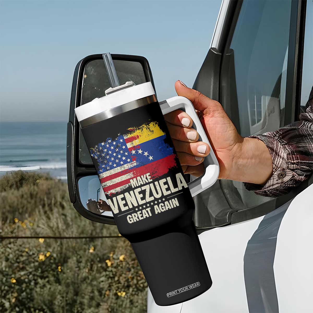 Make Venezuela Great Again Tumbler With Handle Distressed US and Venezuela Flag Unity TS02 Print Your Wear