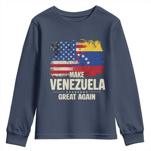 Make Venezuela Great Again Youth Sweatshirt Distressed US and Venezuela Flag Unity TS02 Navy Print Your Wear