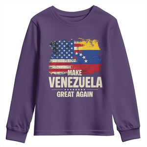 Make Venezuela Great Again Youth Sweatshirt Distressed US and Venezuela Flag Unity TS02 Purple Print Your Wear