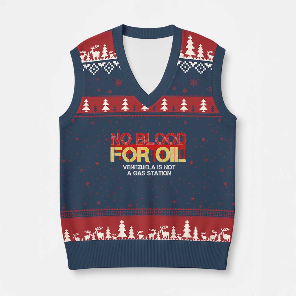 No Blood for Oil V-Neck Knit Sweater Vest Venezuela Sovereignty Resource Justice TS02 Navy Red Print Your Wear