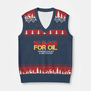 No Blood for Oil V-Neck Knit Sweater Vest Venezuela Sovereignty Resource Justice TS02 Navy Red Print Your Wear