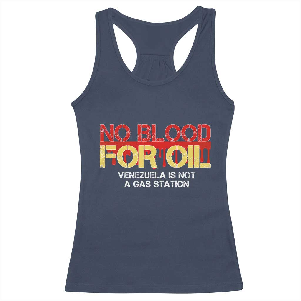 No Blood for Oil Racerback Tank Top Venezuela Sovereignty Resource Justice TS02 Navy Print Your Wear
