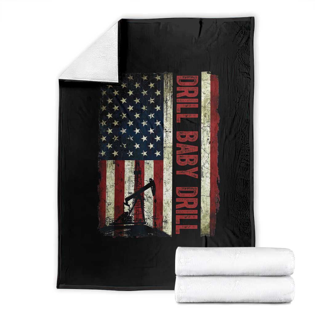 Drill Baby Drill American Flag Throw Blanket Oil Rig Oildfield Energy Industry Patriot TS02 Black Print Your Wear