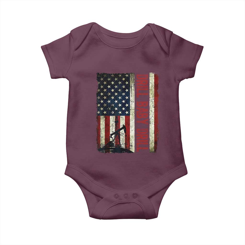 Drill Baby Drill American Flag Baby Onesie Oil Rig Oildfield Energy Industry Patriot TS02 Maroon Print Your Wear
