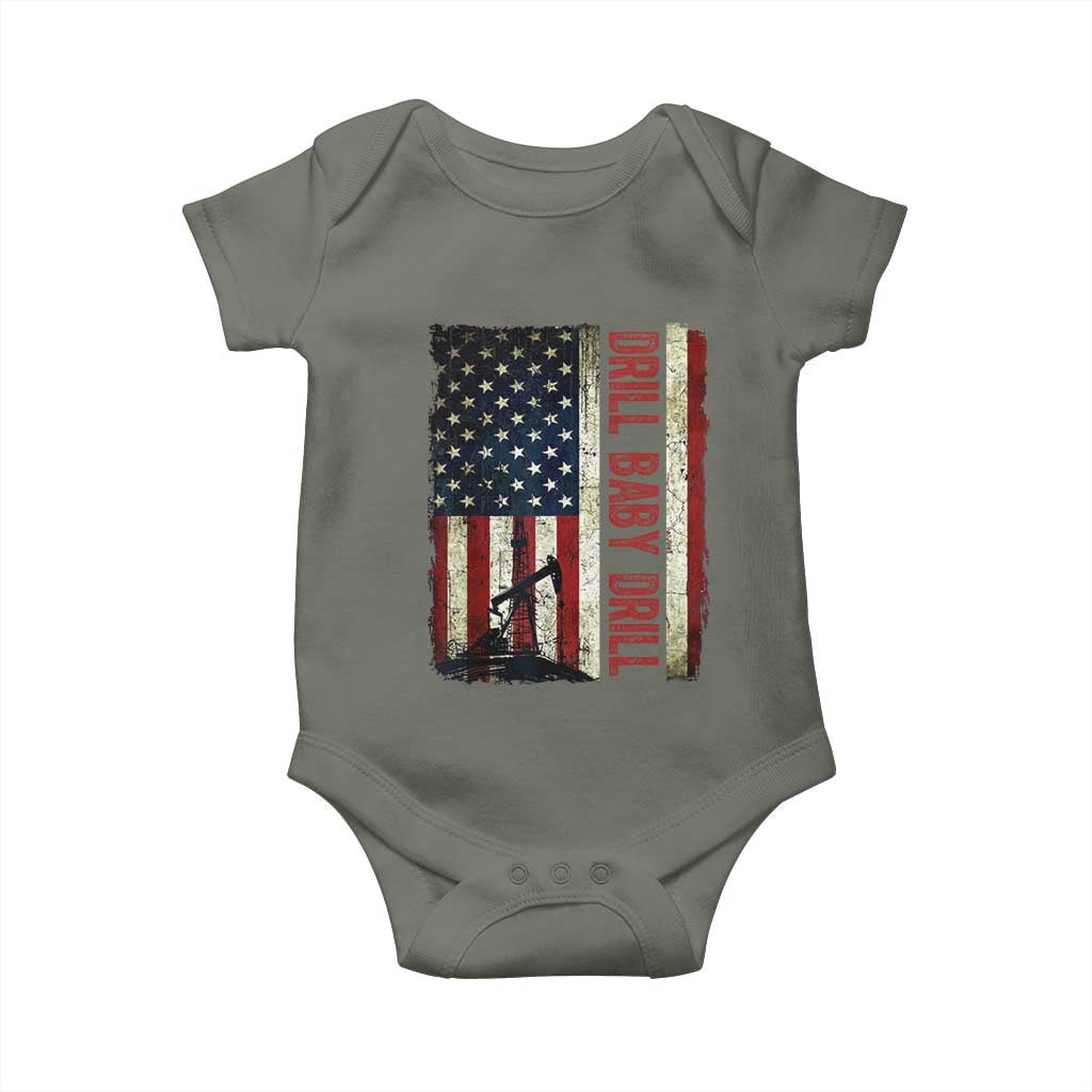 Drill Baby Drill American Flag Baby Onesie Oil Rig Oildfield Energy Industry Patriot TS02 Military Green Print Your Wear