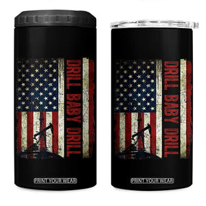 Drill Baby Drill American Flag 4 in 1 Can Cooler Tumbler Oil Rig Oildfield Energy Industry Patriot TS02 One Size: 16 oz Black Print Your Wear