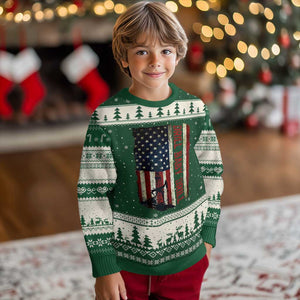 Drill Baby Drill American Flag Ugly Christmas Sweater Oil Rig Oildfield Energy Industry Patriot TS02 Forest Green Beige Print Your Wear